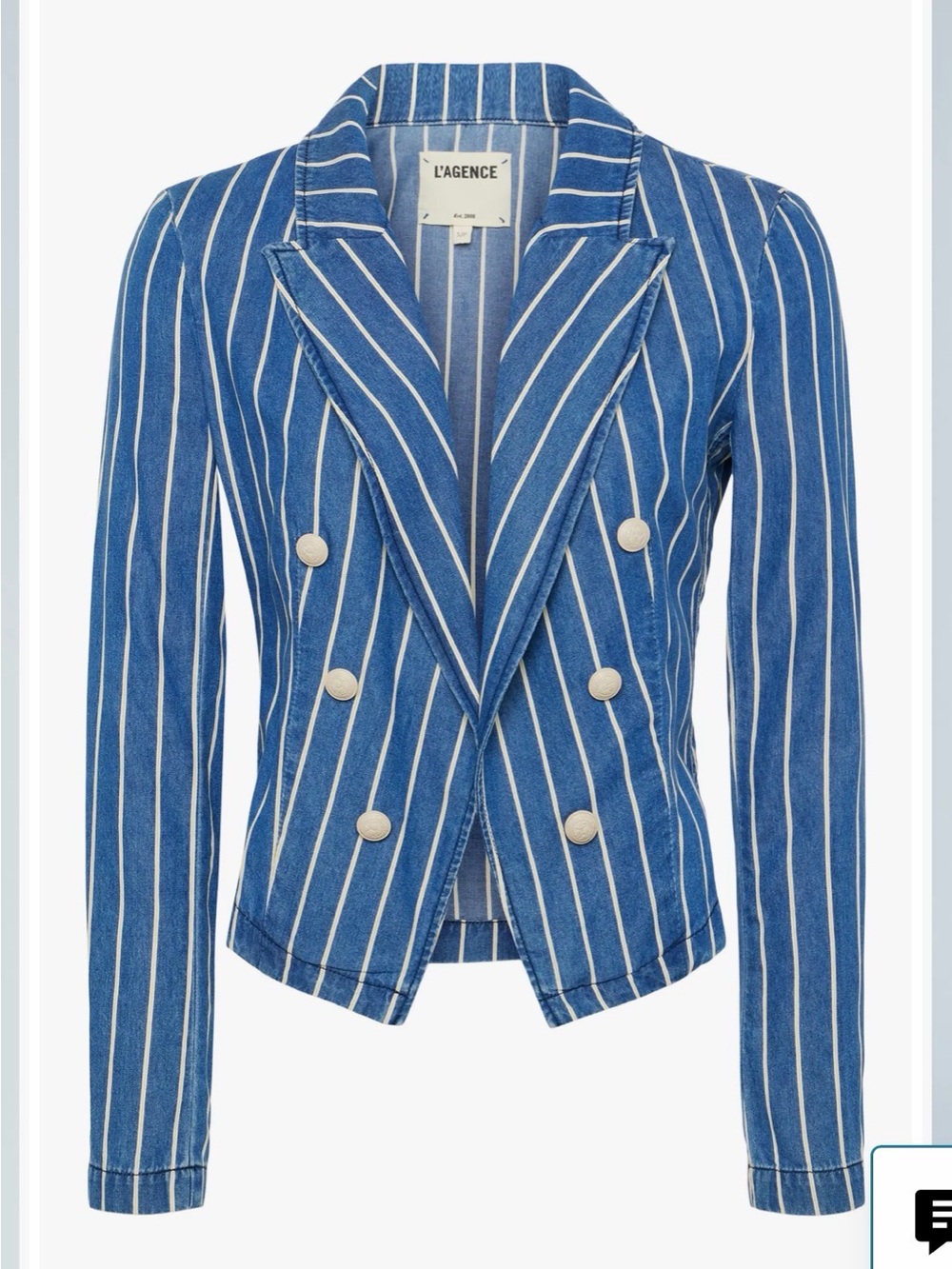 L'AGENCE Blue and White Striped Double-Breasted Blazer